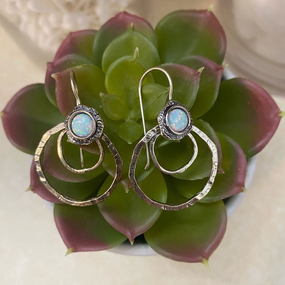 Gold and Silver Figure-Eight Earrings with Opal Accents